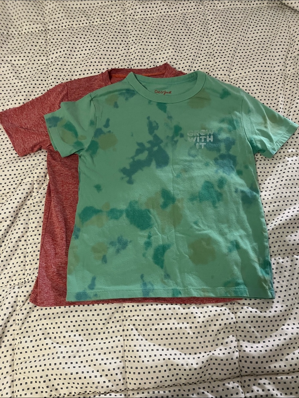 Cat & Jack Green Tie-Dye Tee and Red Heather Athletic Tee